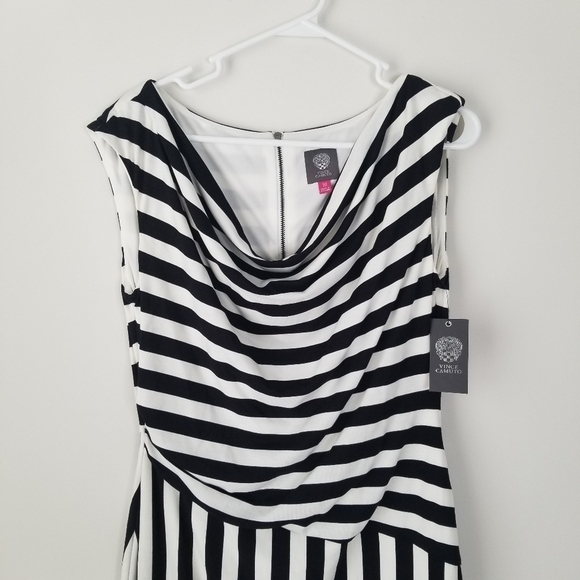 NWT Vince Camuto Black/White Stripe Shift Dress Size 10 Asymmetrical Sleeveless - Picture 10 of 15